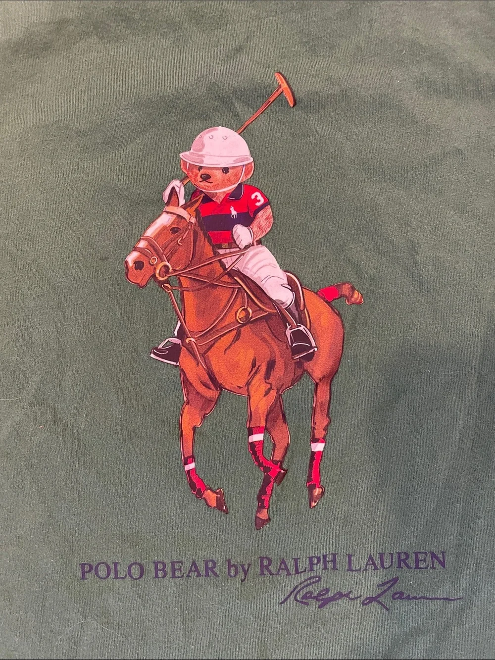 Ralph Lauren Green Polo Bear Graphic Tee with Horse Motif